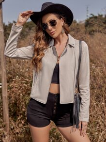 RELISH NOLESS Zip Up Biker Jacket - Grey - View 3