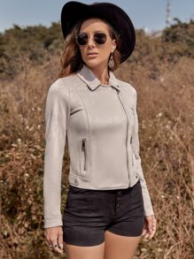 RELISH NOLESS Zip Up Biker Jacket - Grey - View 4