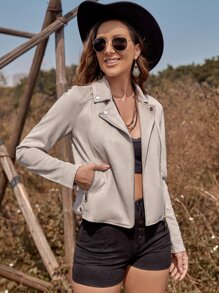 RELISH NOLESS Zip Up Biker Jacket - Grey - View 6