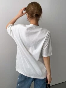 DAZY Slogan Graphic Drop Shoulder Tee - White - View 2