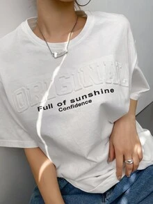 DAZY Slogan Graphic Drop Shoulder Tee - White - View 3