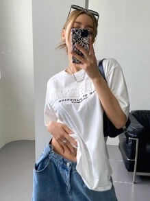 DAZY Slogan Graphic Drop Shoulder Tee - White - View 5