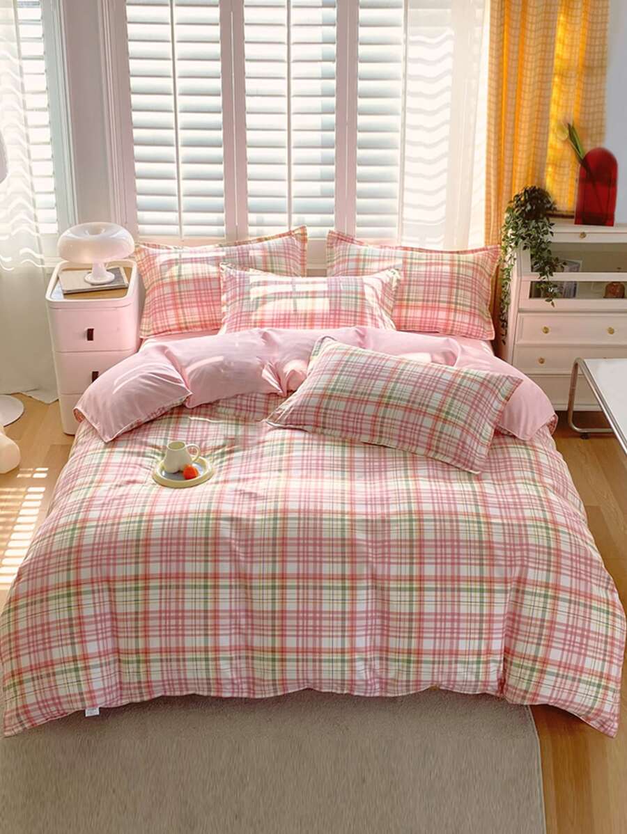 3pcs/set Plaid Print Duvet Cover Set (1pc Duvet Cover & 2pcs Pillow Case), Modernist Fabric Bedding Set For All Season - Multicolor - View 1