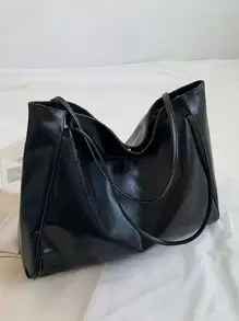 Túi Xách tay Nữ màu trơn Đôi tay cầm Retro - màu đen - Xem 1