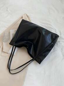 Túi Xách tay Nữ màu trơn Đôi tay cầm Retro - màu đen - Xem 3