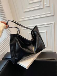 Túi Xách tay Nữ màu trơn Đôi tay cầm Retro - màu đen - Xem 4