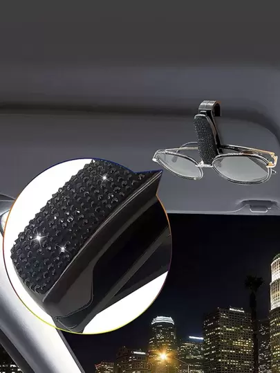 1pc Rhinestone Decor Car Sun Visor Glasses Holder