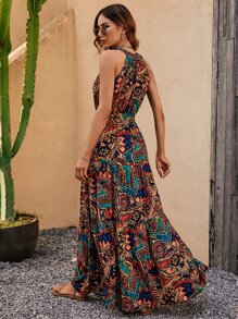 SHEIN VCAY Long Yellow Summer Vacation Dress With Waist Belt Long Dress Music Festival - Multicolor - View 2