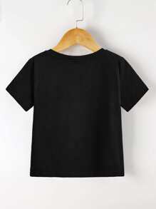 SHEIN Young Boy Bear Pattern Round Neck Short Sleeve Regular Fit T-Shirt, Casual And Cute For Summer - Black - View 2
