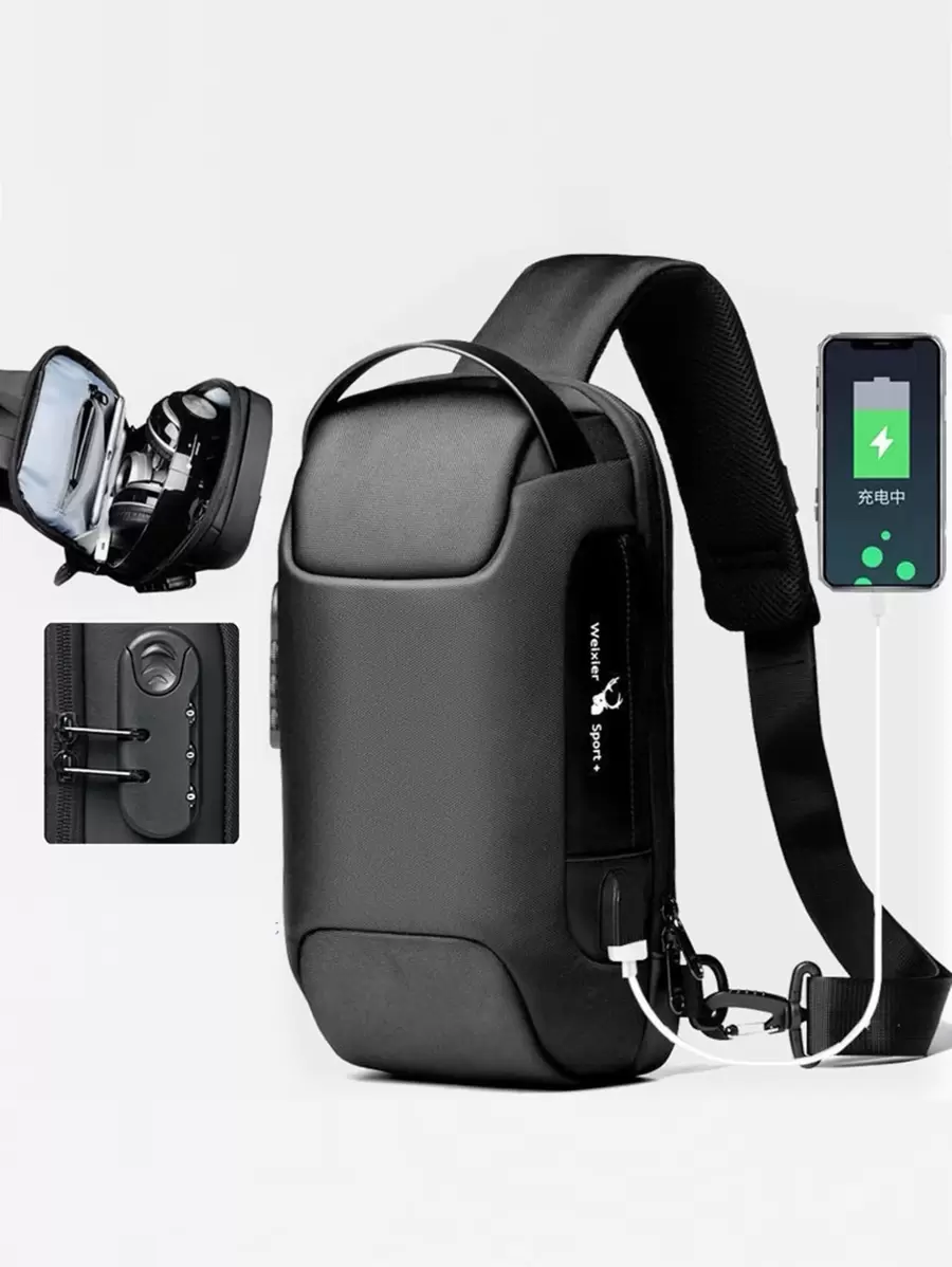 男士斜挎胸包 带 USB 充电端口的单肩背包 防盗男摩托车手包 夏季大学包 爸爸 新生 书包 多功能宿舍 大学 圣诞礼物 腰包 腰包 腰包 趣味礼物 旅行 节日 感恩节礼物 胸包 侧包 挎包 皮包 流浪包 情人节 黑色包 旅行必需品 节日必需品 贴纸 返校 情人节礼物 情人节礼物 运动生活 - 黑色 - 查看 1