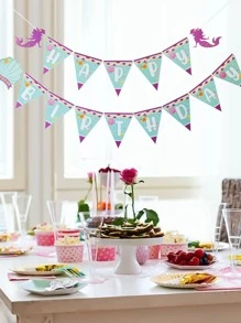 1 Cờ Kéo Giấy, Nàng Tiên Cá Dễ Thương & Đồ Họa Khẩu Hiệu Treo Cờ Cho Tiệc Sinh Nhật - Nhiều màu - Xem 1