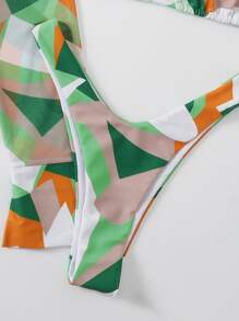 全印花露背三角型夏季沙灘比基尼連帽長袍套裝 - 彩色 - 查看 4