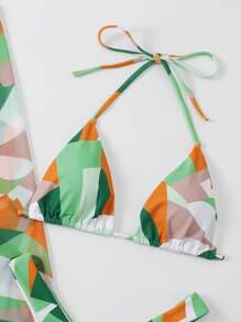 全印花露背三角型夏季沙灘比基尼連帽長袍套裝 - 彩色 - 查看 5