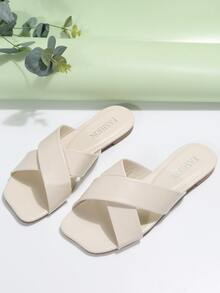 Minimalist Cross Strap Slide Sandals - White - View 3