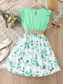 SHEIN Rochie Tween Girl cu volane cu imprimeu floral