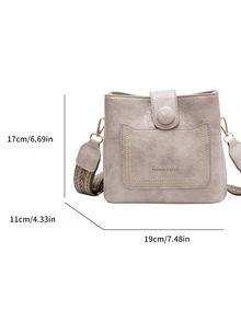 新款春季 Pu 皮革復古打蠟寬帶斜挎包 - 白色 - 查看 3