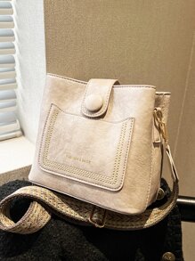 新款春季 Pu 皮革復古打蠟寬帶斜挎包 - 白色 - 查看 1