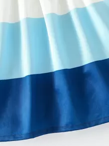 小女童撞色肩部蝴蝶結吊帶連衣裙 - 藍白色 - 查看 4