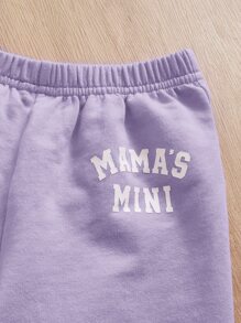 SHEIN Leap Crew 2pcs/Set Fitted "Young Girl" Letter Graphic T-Shirt And Jogger Pants Casual Outfit - Lilac Purple - View 4