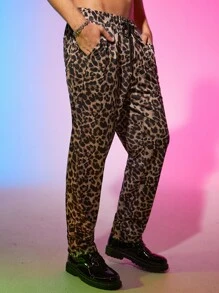 Manfinity Men Leopard Print Slant Pocket Trousers - Multicolor - View 1