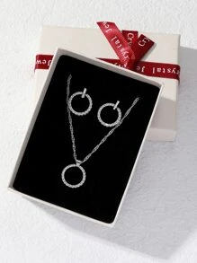 3pcs Gorgeous Copper Glass Butterfly Heart Flower Earrings And Necklace Set For Women, Daily Wear And Parties - Antique Silver - View 5