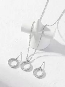 3pcs Gorgeous Copper Glass Butterfly Heart Flower Earrings And Necklace Set For Women, Daily Wear And Parties - Antique Silver - View 6