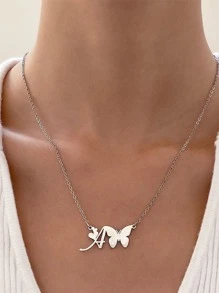 Vòng Cổ Charm Bướm & Chữ Cái - Bạc - Xem 1