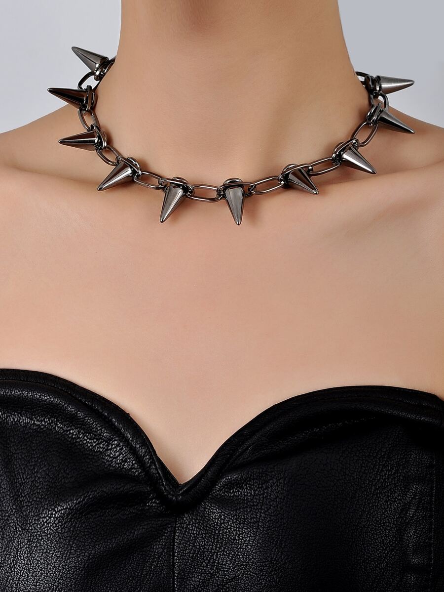 1pc Punk Spiked Decor Chain Choker For Women For Gift - Gun Black - View 1