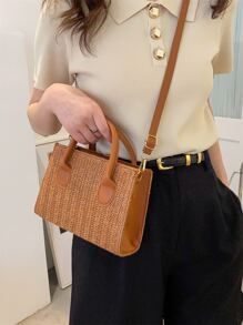 Kleine Strohtasche für den Urlaub, braunes Papier mit Doppelgriff, perfekt für den Sommer Strand Reiseurlaub - Braun - Übersicht 2