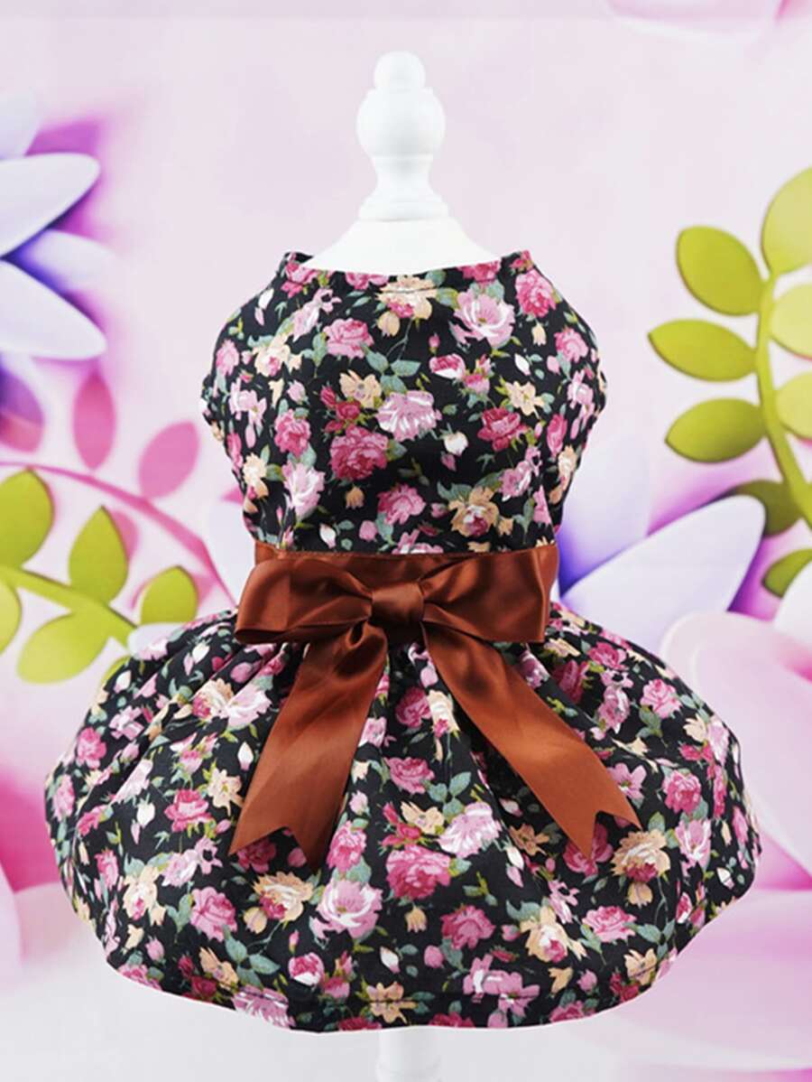 1pc Floral Pattern Bow Decor Pet Dress For Dog For Summer - Multicolor - View 1