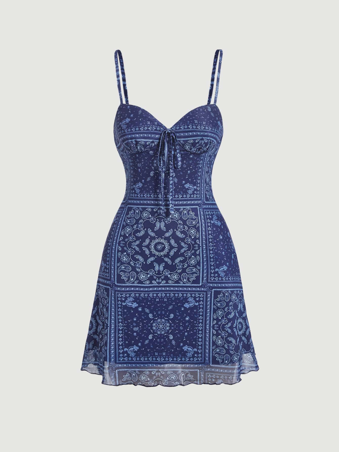 SHEIN MOD Paisley Scarf Print Cami Dress - Navy Blue - View 1