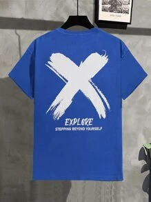 Manfinity RebelGame Hombres Camiseta con estampado de slogan - azul real - Ver 1