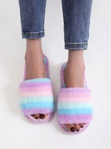 Colorblock Fluffy Bedroom Slippers - Multicolor - View 1
