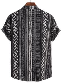 Manfinity RSRT Camisa Holgada De Media Botonadura Para Hombre Con Estampado Geométrico Completo - Blanco y Negro - Ver 2