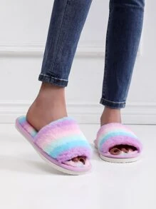 Colorblock Fluffy Bedroom Slippers - Multicolor - View 3