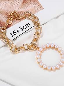 Faux Pearl Decor Bracelet - Yellow Gold - View 3