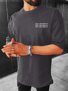 Manfinity Homme Men Letter Graphic Tee - Dark Grey - View 1