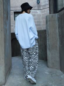 Tween Boy Casual Zebra Pattern Pants, Hip Hop Streetwear, Spring And Autumn
