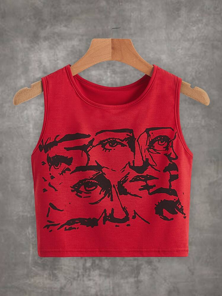 ROMWE Grunge Punk Top tank con estampado de figura - Rojo - Añade 1