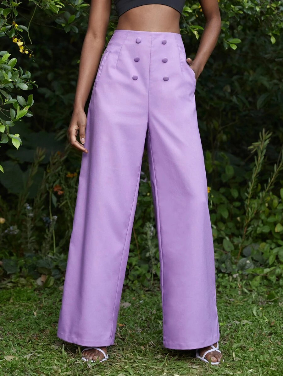 Mathilde Lhomme Solid Wide Leg Suit Trousers - Lilac Purple - View 1