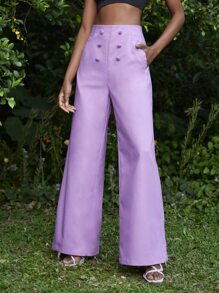 Mathilde Lhomme Solid Wide Leg Suit Trousers - Lilac Purple - View 3