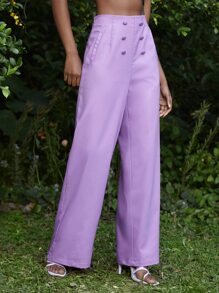 Mathilde Lhomme Solid Wide Leg Suit Trousers - Lilac Purple - View 4