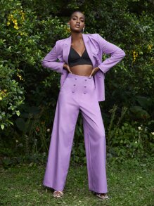 Mathilde Lhomme Solid Wide Leg Suit Trousers - Lilac Purple - View 5