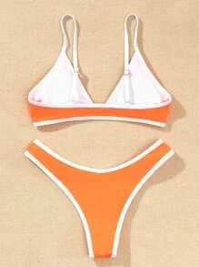 SHEIN Swim Summer Beach Contrast Binding High Cut Bikini Set Bathing Suit
