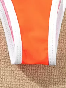 SHEIN Swim Summer Beach Contrast Binding High Cut Bikini Set Bathing Suit