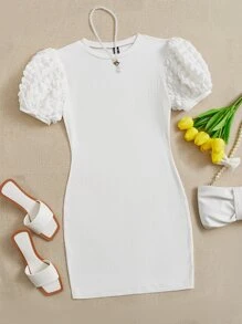 SHEIN Privé 泡泡袖緊身洋裝