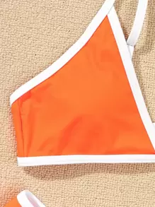 SHEIN Swim Summer Beach Contrast Binding High Cut Bikini Set Bathing Suit
