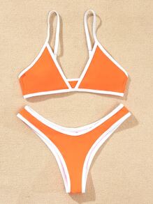 SHEIN Swim Summer Beach Contrast Binding High Cut Bikini Set Bathing Suit