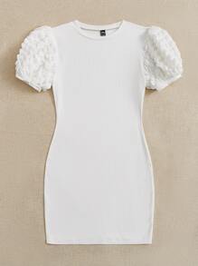 SHEIN Privé 泡泡袖緊身洋裝