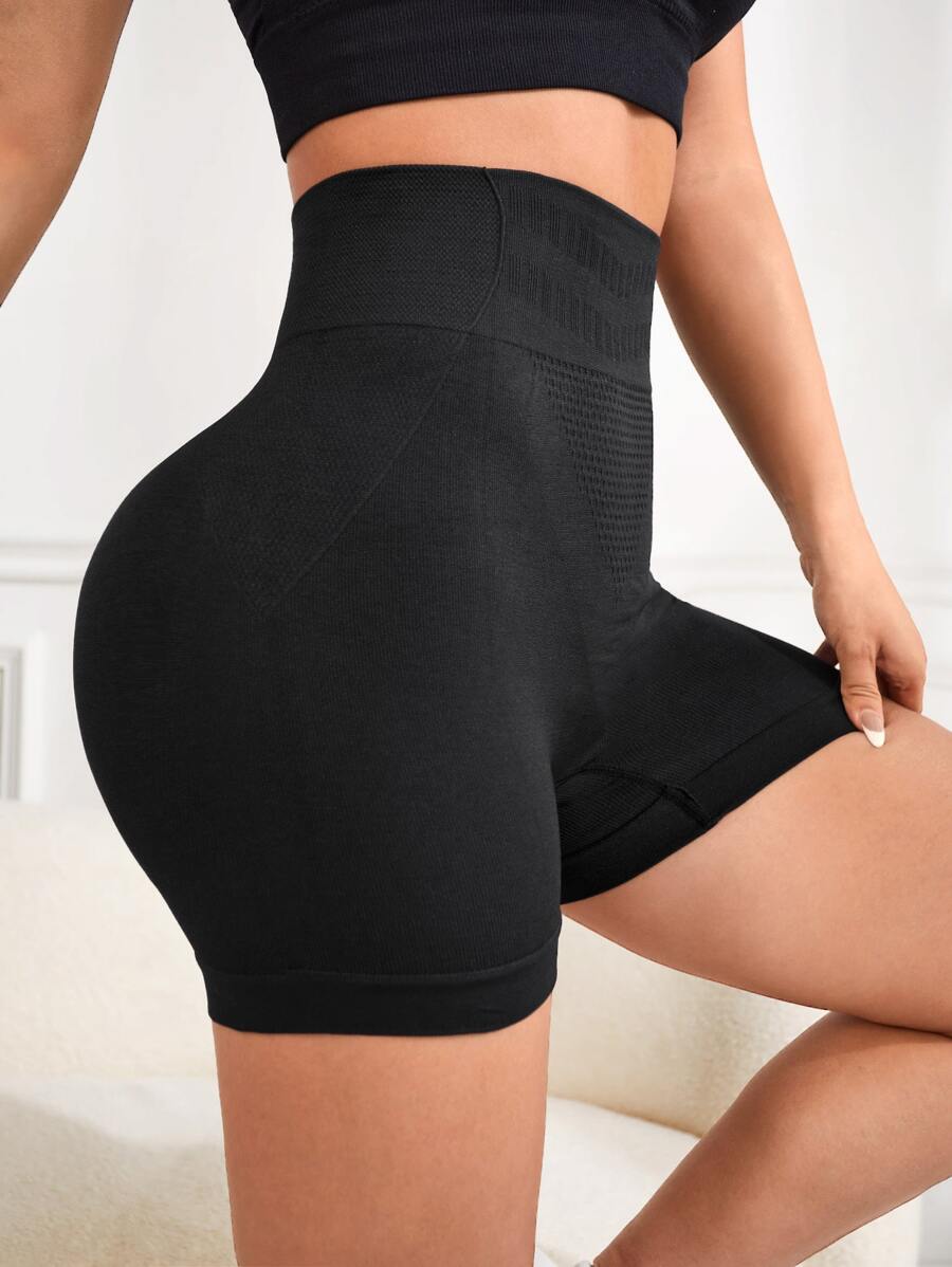 Yoga Basic Seamless High Stretch Solid Sports Shorts Butt Lifting Shortsshapewear Shortsseamless Yoga Shortsshort Levanta Bumbumseamless Shorts - Black - View 1